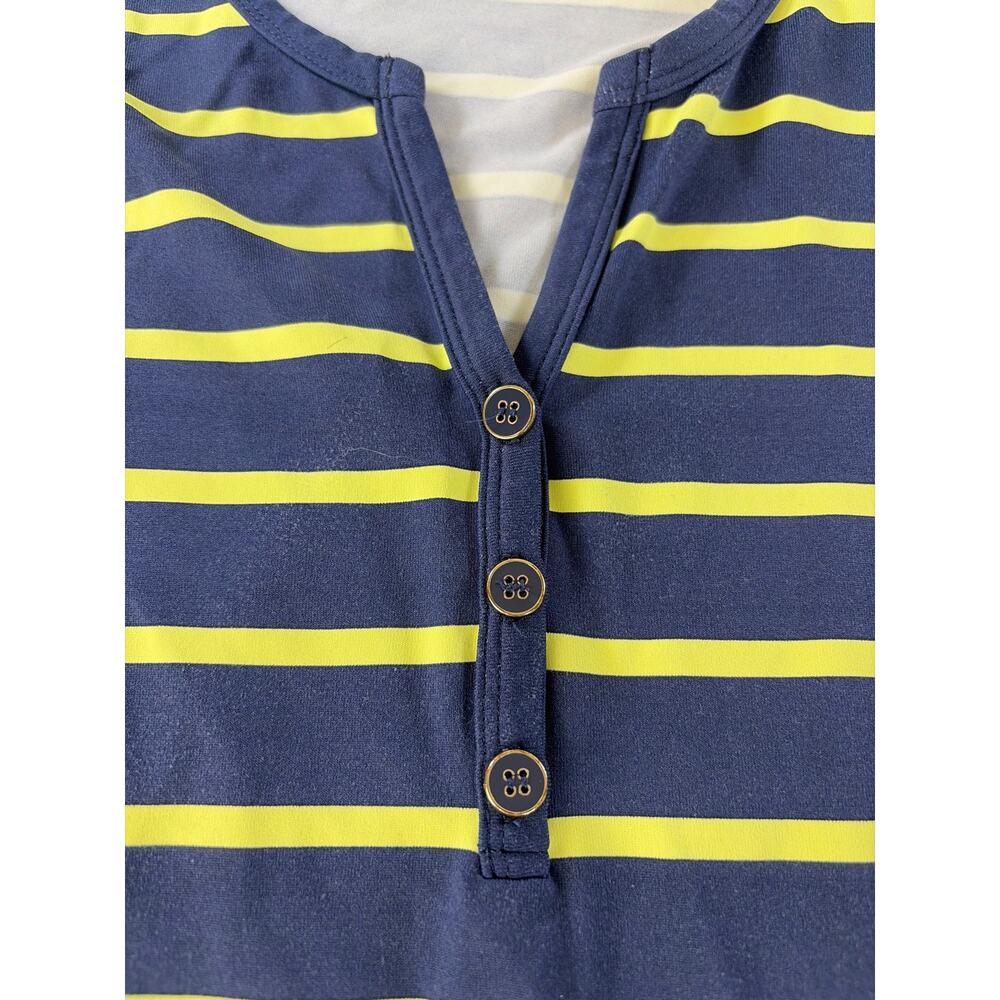 J McLaughlin Dress Large Catalina Cloth Lynn Henley Blue Yellow Stripe Stretch - Picture 4 of 8